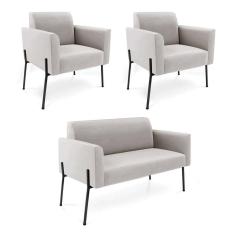 Imagem de Sofá Namoradeira 2 Poltronas Pé De Ferro Preto Marisa Veludo D03 - D`rossi Cor Cinza