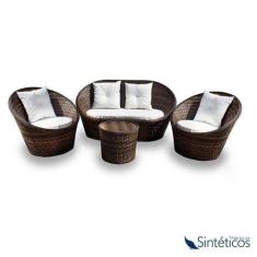 Imagem de Conjunto Ibiza - 2 Poltronas + 1 Sofá + 1 Mesa Redonda - Lba Sintetico