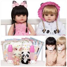 Imagem de Bebes Reborn Meninas Panda Loira Bailarina Morena + Pelúcia - Cegonha 