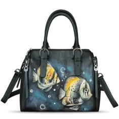 Imagem de Bolsa feminina de couro genuíno pintada à mão com alça superior, bolsa tiracolo feita à mão, Padrão 10, Medium