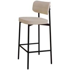 Imagem de Banqueta Alta Bar Cozinha Sala De Jantar Aço Preto Kaira C01 Linho Are