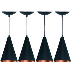 Imagem de Kit 4 Pendentes Cone Em Alumínio   Fosco E Cobre