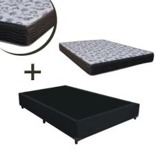 Imagem de Base Box Casal Sintético Preto (26X138x188) + Colchão De Espuma Iso D3