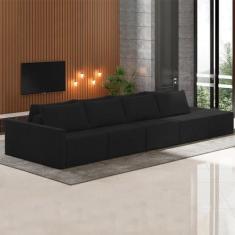 Imagem de Sofá Ilha Modulado Milos 432cm Puff Lateral Veludo Cinza Escuro G33 - Gran Belo