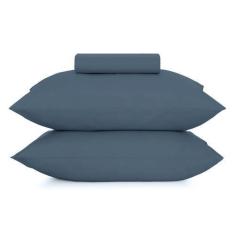 Imagem de Jogo Cama Simples Altenburg 3Pc Liso Toque Acetinado Azul Dimensão