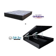 Imagem de Cama Box Baú Queen 158 Tecido Sintético Preto Com Colchão - D26 Ortobom iso Superpocket 66X158X198