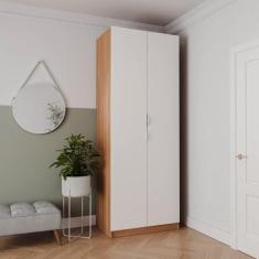 Imagem de Guarda Roupa Hera 2 Portas com Cabideiro 2 Gavetas Cabecasa Madeiramadeira Louro/branco Geada