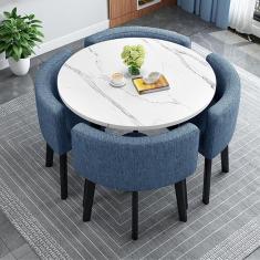 Imagem de Mesa de conferência de escritório Mesa pequena para sala de reuniões, mesa redonda de recepção de escritório Conjunto de mesa de jantar de cozinha simples 1 mesa 4 cadeiras Mesa de negociaçã