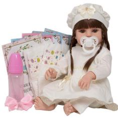 Imagem de Boneca Reborn Silicone Gatinha 46cm Completa Recem Nascida - Cegonha R
