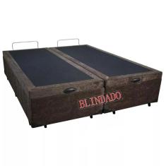 Imagem de Cama Box Baú Casal Bipartido Blindado Suede Marrom Com Pistão A Gás