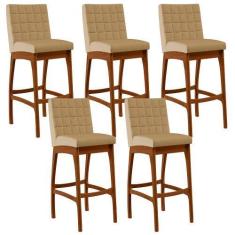 Imagem de Kit 05 Banquetas Altas Para Cozinha Sala De Jantar Fixa Mila L02 Linho