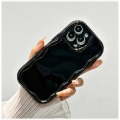 Imagem de Padrão de onda creme de cor sólida para iPhone 15 14 13 12 11 Pro Max Mini transparente amarelo resistente casal branco capa de telefone transparente, preta, para iPhone 12