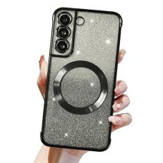 Imagem de Eiyikof Capa com glitter magnético para Samsung Galaxy S23, luxuosa proteção total com glitter com protetor de lente de câmera, antiarranhões, à prova de choque, capa traseira macia para meninas e