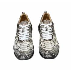 Imagem de Tênis masculino autêntico de couro verdadeiro, clássico, liso, preto, casual, serpentina, couro exótico, com cadarço, Cinza, 41