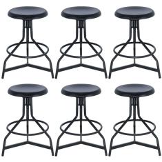 Imagem de Kit 6 Banquetas Altas Cozinha Industrial Loft Aço Giratória York Preto
