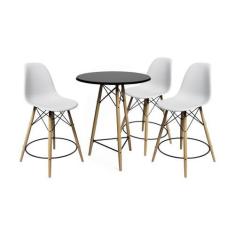 Imagem de Conjunto Mesa Bistrô Eames Eiffel Preta com 3 Banquetas Brancas de Mad