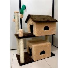Imagem de Arranhador Para Dois Gatos Com 2 Casas Bege - Dodytoy Brinquedos Para 