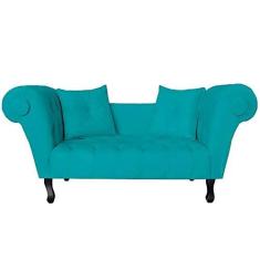 Imagem de Recamier Divã Namoradeira Dubai Capitonê Suede Azul Turquesa - DS Estofados