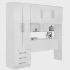 Imagem de Guarda Roupa Casal com Cabeceira Baú 5 Portas 3 Gavetas e Prateleiras Mexico Rud Rack Cor Branco