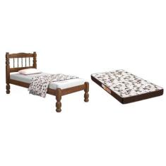 Imagem de Cama Solteiro Torneada Em Madeira Maciça Com Colchão D20 - Digo.Casa