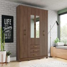 Imagem de Guarda-Roupa Solteiro Caju 6 Portas 3 Gavetas com Espelho Castanho - H