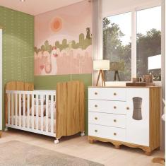Imagem de Quarto de bebê Cômoda 1 Porta com Janela e 4 Gavetas e Berço Espresso Móveis Branco Brilho/Amêndoa