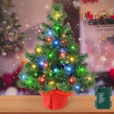 Imagem de Meonum Mini árvore de Natal de 61 cm com 50 luzes de LED, árvore de Natal de mesa com 8 modos e temporizador, mini árvore de Natal artificial pré-iluminada para mesa, mesa, série clássica, decoração