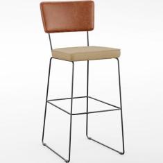 Imagem de Banqueta Alta Cozinha Sala Jantar Fixa Allana L02 Couríssimo Camel Linho Bege Escuro - Lyam Decor