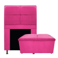 Imagem de Kit Cabeceira e Calçadeira Munique 100 cm Solteiro Suede Pink AM Decor
