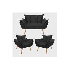 Imagem de Kit 2 Poltronas e Namoradeira Opala Para Sala de Estar Recepção Suede  - Ahazzo Móveis