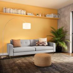 Imagem de Sofá 3 Lugares Lens Pé Palito Linho Cotton Cinza 210 Cm