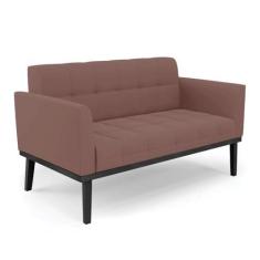 Imagem de Sofá Namoradeira 2 Lugares Base de Madeira Preto Elisa Veludo Rosê D03 - D'Rossi