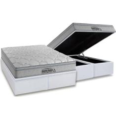 Imagem de Cama Box Baú King: Colchão Espuma Probel D40 Guarda Costas Premium Hiper Firme Euro Pillow + Base CRC Courano White(193x203)