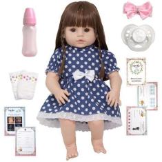 Imagem de Boneca Reborn Menina Realista Vestido Bolinha + Acessórios - Cegonha R