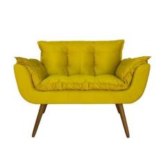 Imagem de Namoradeira Decorativa Estofada Para Consultório Opala Suede Amarelo - LM DECOR
