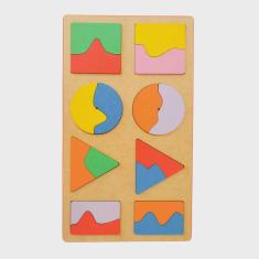 Imagem de Quebra cabeça geométrico de metades tabuleiro madeira