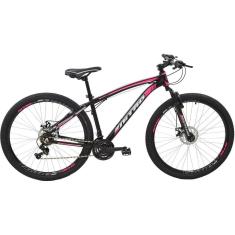 Imagem de Bicicleta Aro 29 MTB Alumínio Quadro 17" Câmbio Shimano 21 velocidades Nitro Preta/Rosa