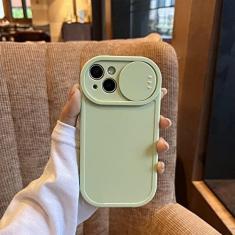 Imagem de Capa de telefone de proteção para câmera deslizante para iPhone 14 13 12 11 Pro Max XS bonito oval cor sólida silicone líquido capa macia, verde, para iPhone 12Pro Max