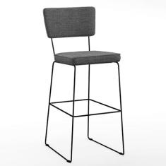 Imagem de Banqueta Alta Para Cozinha Sala De Jantar Base Aço Fixa Allana L02 Linho Cinza Escuro - Lyam Decor