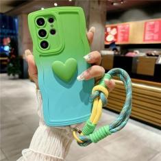 Imagem de Capa de telefone com borda gradiente Love Wave para Samsung Galaxy S23 Ultra S22 Plus S21 FE A52 50 A23 A25 A73 S24 Ultra capa com alça de pulso, verde azul, para Samsung S20 FE