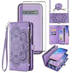Imagem de Asuwish Capa de celular para Samsung Galaxy S10 com zíper carteira magnética destacável com protetor de tela de vidro temperado, alça transversal, porta-cartões de flores S 10 Edge 10S GS10 X10