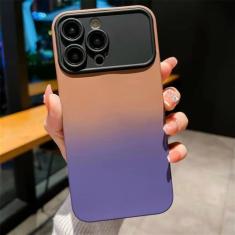 Imagem de Capa de silicone macio gradiente de luxo para iPhone 15 14 13 12 11 Pro Max 14Pro 13Pro Capa protetora completa para lente de câmera com janela grande, café roxo, para iPhone 12 Pro