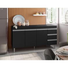 Imagem de Balcão Gabinete Para Cozinha Andréia Com 160 Cm Preto Fosco