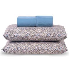 Imagem de Jogo Cama Lençol Verace King Percal 300 Fios c/ Fronhas Estampadas 3 Peças - Azul