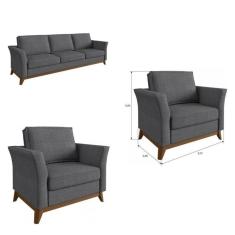 Imagem de Conjunto de Sofá 3 lugares e 2 Poltronas Vinkel Casa de Pedra Estofados Grafite