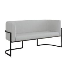 Imagem de Sofá 2 Lugares Base Metal Preta Reforçada Recepção Bouclê Cinza