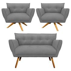 Imagem de Kit Namoradeira e 02 Poltronas Giratória Anitta Suede - D'Rossi