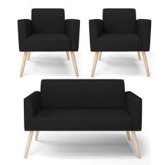 Imagem de Sof  Namoradeira Com 2 Poltronas P s Palito Natural Marisa Li