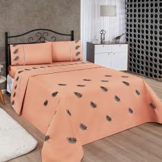 Imagem de Jogo de Lençol Realeza Padrão Micropercal Bordado 03 Peças - Salmão