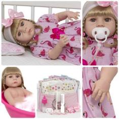 Imagem de Bebe Reborn Menina Realista Loira Vestido Flamingo Completa - Cegonha
